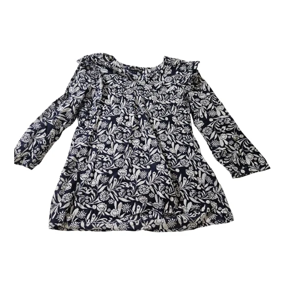 Lyza Byrd Navy Floral Ruffle Top Size Large 100% Cotton - Picture 1 of 7